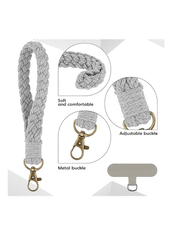 DNM 3PCS Phone Wrist Strap - Cell Phone Lanyard - with 3× Phone Tether Tab - Handmade Macrame Keychain- Phone Case Wrist Lanyard, Anti-Loss Phone Chain for Women Men (Black+Gray+Light Beige) - Image 4