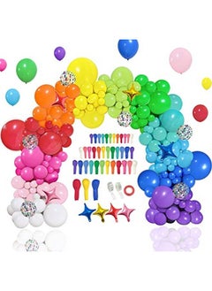 146Pcs Rainbow Balloons Garland Arch Kit, 12 Assorted Multicolor And Confetti Balloons For Birthday Color Party Anniversary Festival Carnival Circus Decoration With Star Foil Balloons