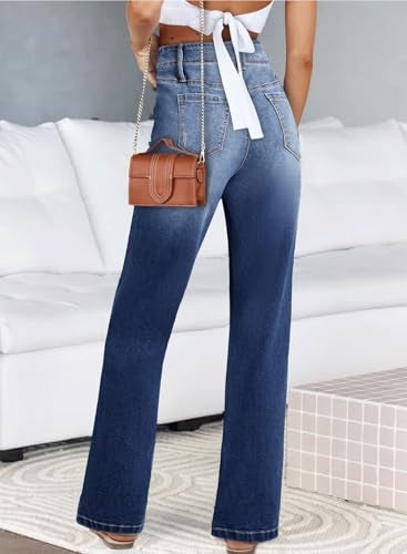 Astylish Women's Baggy Boyfriend Jeans Vintage Wide Leg High Rise Trendy 2025 Stretchy Denim Pants with Patch Pockets Dark Blue Size 12 - Image 2