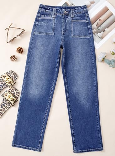 Astylish Women's Baggy Boyfriend Jeans Vintage Wide Leg High Rise Trendy 2025 Stretchy Denim Pants with Patch Pockets Dark Blue Size 12 - Image 5