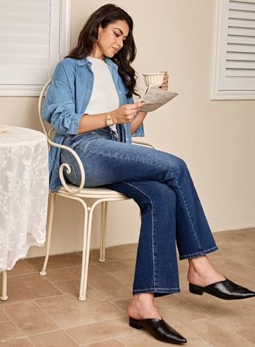 Astylish Women's Baggy Boyfriend Jeans Vintage Wide Leg High Rise Trendy 2025 Stretchy Denim Pants with Patch Pockets Dark Blue Size 12 - Image 3