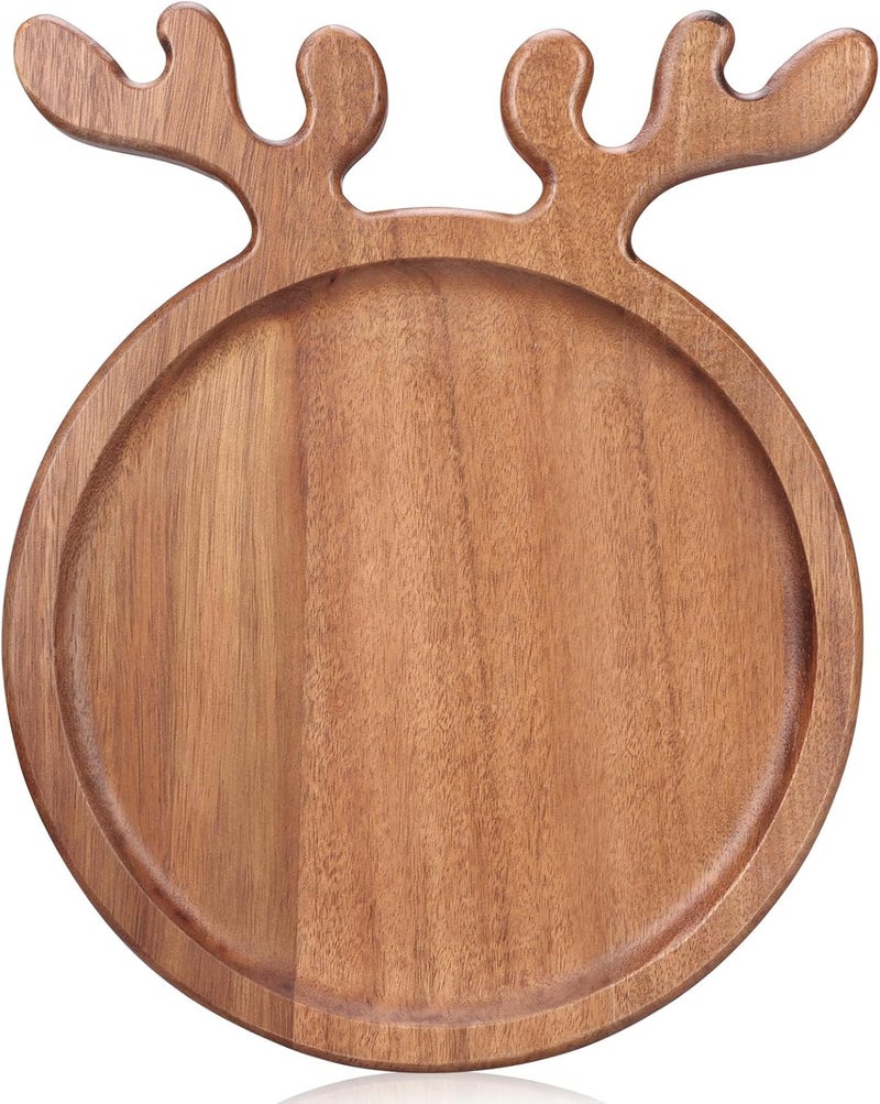 Renawe Acacia Wood Christmas Kitchen Decor Platters Dinner Plate Wooden Cheese Charcuterie Board Xmas Snack Cookies Trays Salad Charger Plates for Christmas Holiday Serving Dish Round Festive Dessert Platter - Image 1