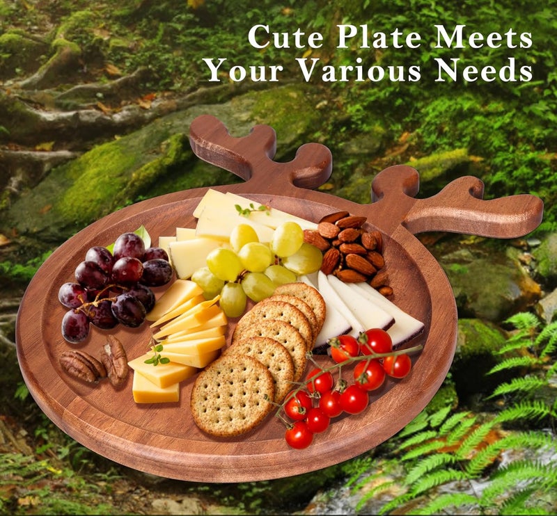 Renawe Acacia Wood Christmas Kitchen Decor Platters Dinner Plate Wooden Cheese Charcuterie Board Xmas Snack Cookies Trays Salad Charger Plates for Christmas Holiday Serving Dish Round Festive Dessert Platter - Image 4