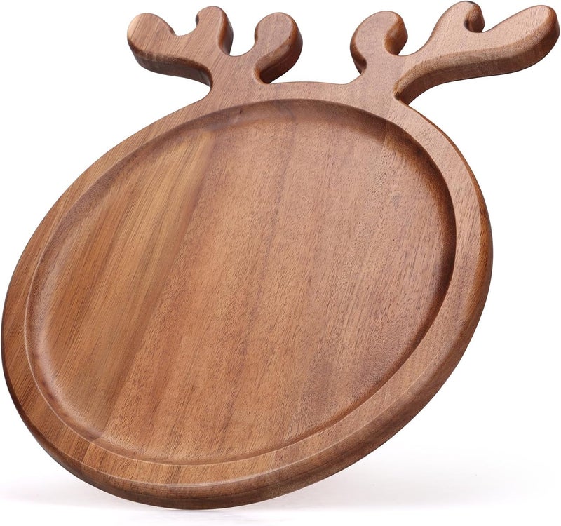 Renawe Acacia Wood Christmas Kitchen Decor Platters Dinner Plate Wooden Cheese Charcuterie Board Xmas Snack Cookies Trays Salad Charger Plates for Christmas Holiday Serving Dish Round Festive Dessert Platter - Image 3