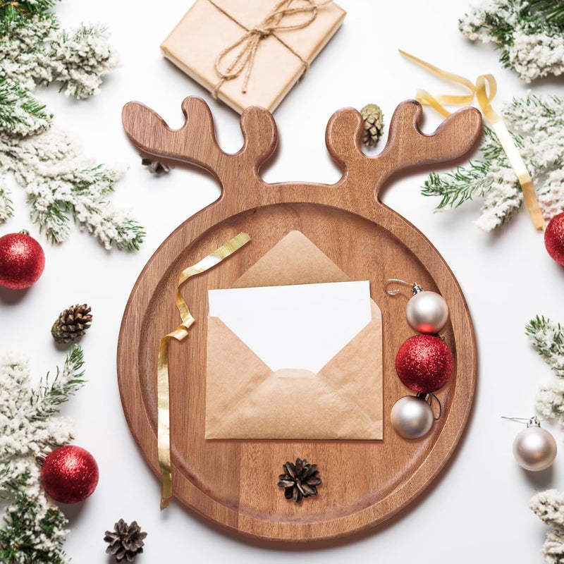 Renawe Acacia Wood Christmas Kitchen Decor Platters Dinner Plate Wooden Cheese Charcuterie Board Xmas Snack Cookies Trays Salad Charger Plates for Christmas Holiday Serving Dish Round Festive Dessert Platter - Image 5