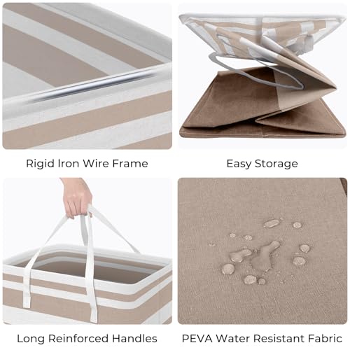 HomeHacks 2Pack Large Laundry Basket Waterproof Freestanding Laundry Hamper Collapsible Tall Clothes Hamper with Extended Handles for Clothes Toys in the Dorm and Family Brown 100L - Image 3