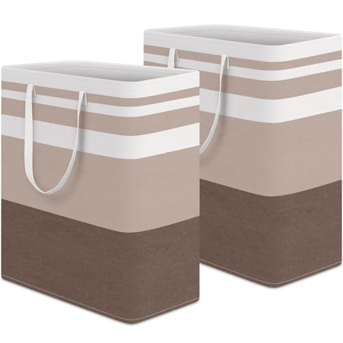 HomeHacks 2Pack Large Laundry Basket Waterproof Freestanding Laundry Hamper Collapsible Tall Clothes Hamper with Extended Handles for Clothes Toys in the Dorm and Family Brown 100L - Image 1