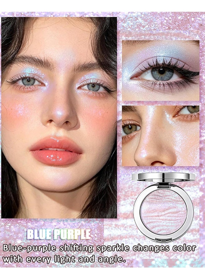Faiccia Shimmering Fairy Highlighter Powder, Blue Purple Glitter Highlighter Shadow, Chameleon Holographic Shimmer Highlighter Brightener, Metallic Color Shift, Mermaid Multi-use Makeup for Women 03 - Image 3