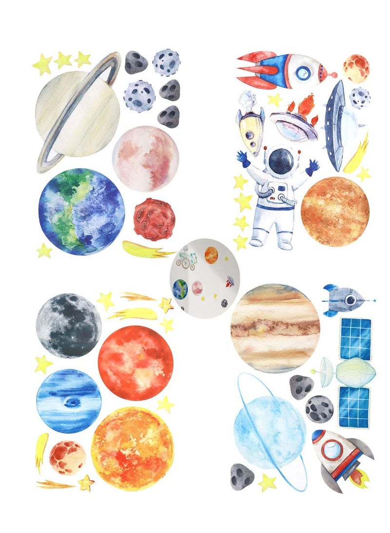 SYOSI Space Wall Stickers Set of 4 Creative Astronaut Planet Spaceship Design  PVC Waterproof Decals for Door Windows Wall  for Boys Girls Bedroom Baby's Room Living Room Classroom - Image 1