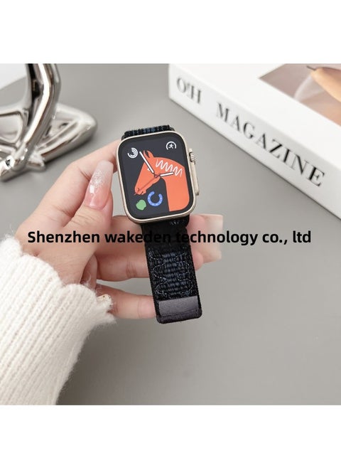 Suitable For Apple Watch Nike Loop Nylon Strap For Apple Watch8/SE/7/6/5/4/3/2/1-Color:42/44/45/46/49mm Black With Blue