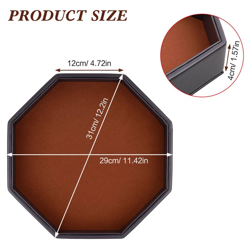 RERIVER Dice Rolling Tray, Felt Lined PU Leather Octagon Dice Tray for Dungeon Crawler Games, Coffee - Image 3