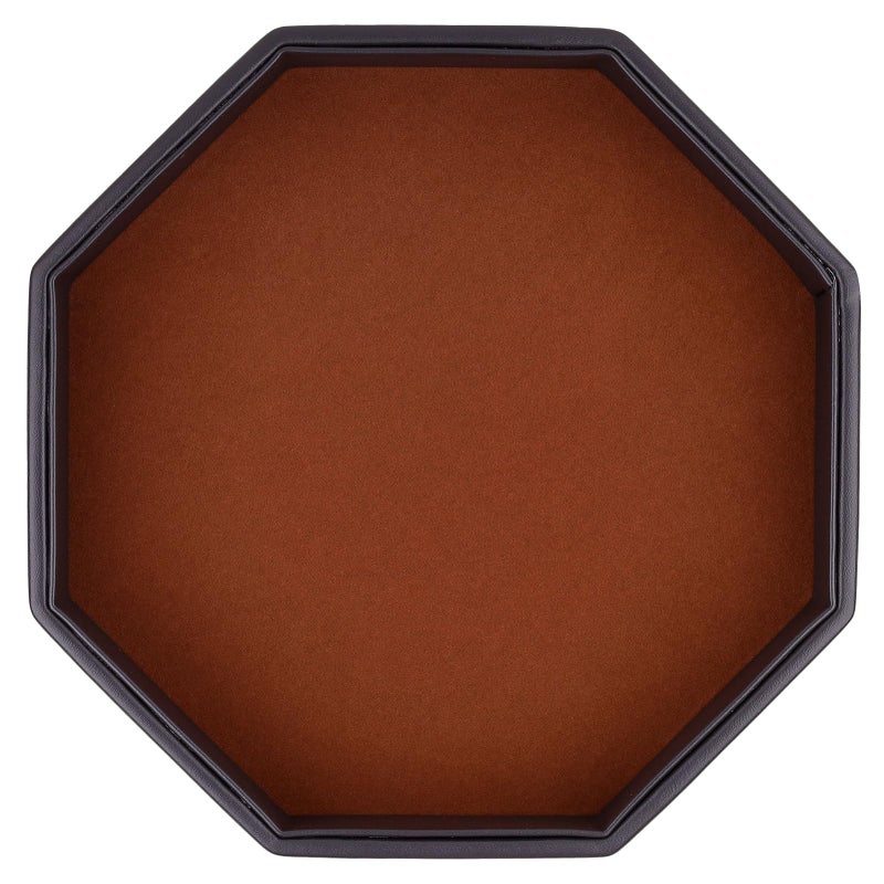 RERIVER Dice Rolling Tray, Felt Lined PU Leather Octagon Dice Tray for Dungeon Crawler Games, Coffee - Image 1