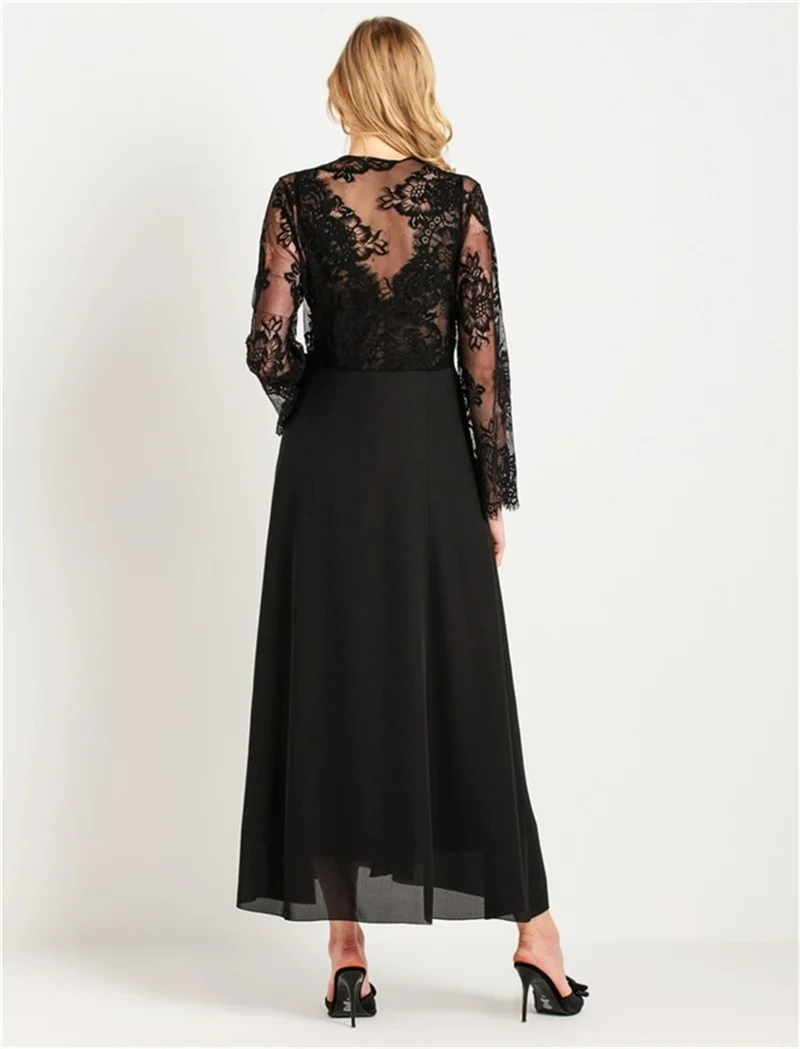 Magic Form 31770 - Crepe Long Dressing Gown with Tassels and Lace