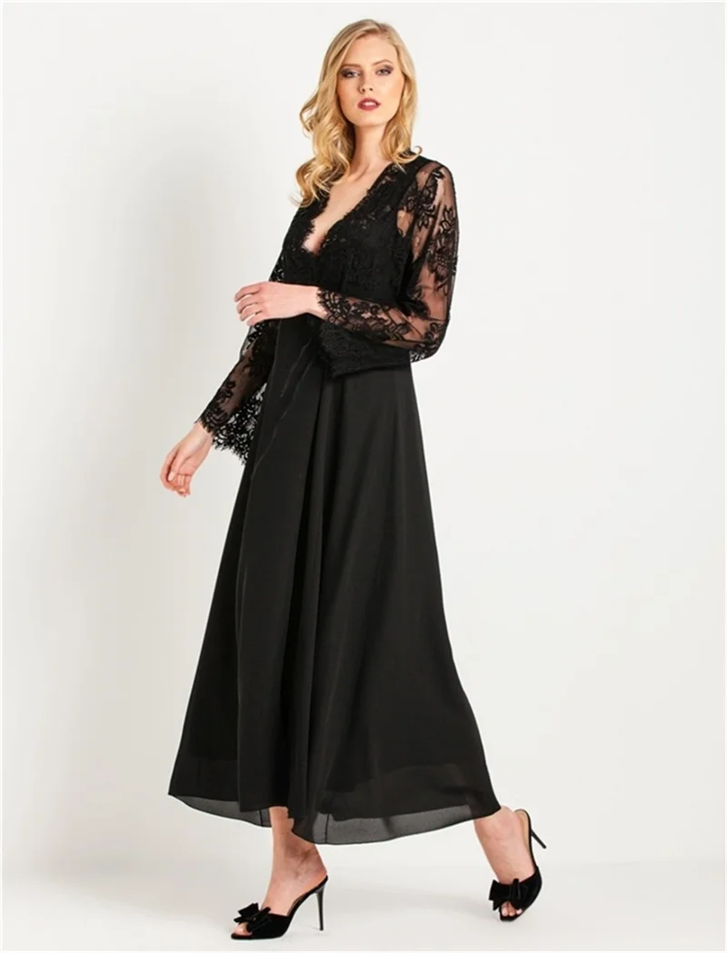 Magic Form 31770 - Crepe Long Dressing Gown with Tassels and Lace