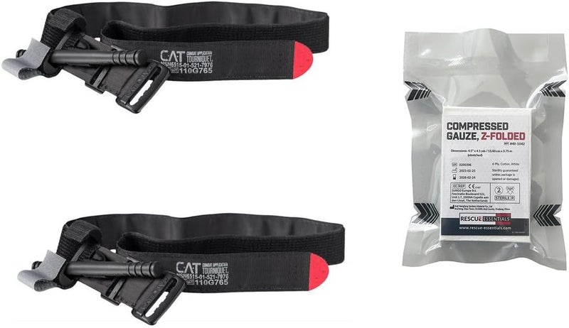 Rescue Essentials Bleeding Control Combo with Compressed Gauze and 2 Combat Application Tourniquets Black - Image 1