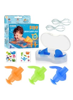 Hearprotek 3 Pairs Swimming Ear Plugs For Kids Soft Silicone Reusable Waterproof Earplugs For Toddlers Bathing Swimming And Other Water Sports(Blue/Orange/Green)  - Image 1
