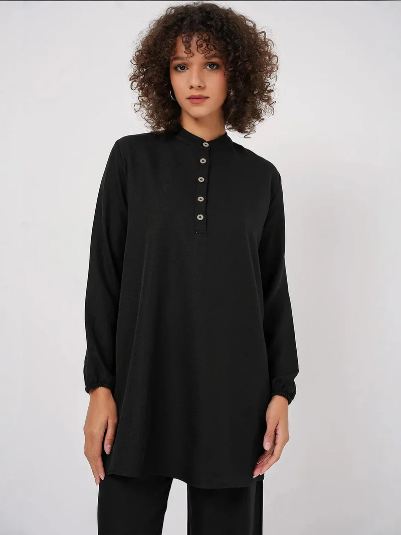 بيغ دارت BDART Textured Linen Blend Long Sleeve Tunic and Wide Leg Pants Set