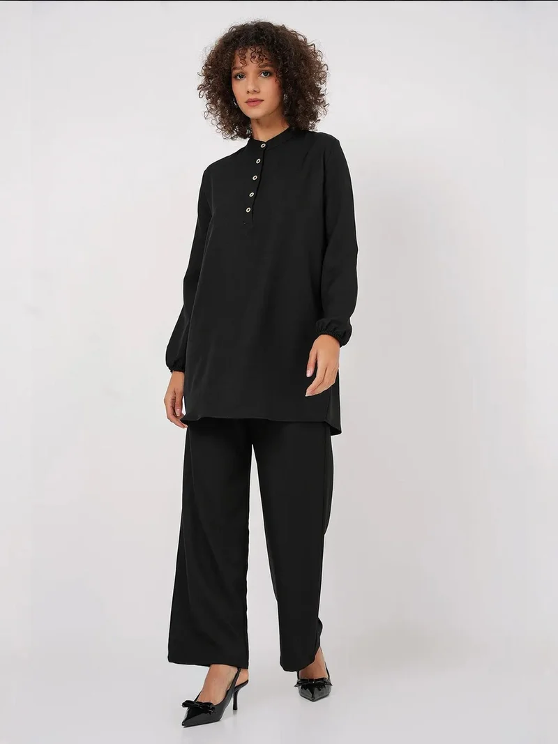 بيغ دارت BDART Textured Linen Blend Long Sleeve Tunic and Wide Leg Pants Set
