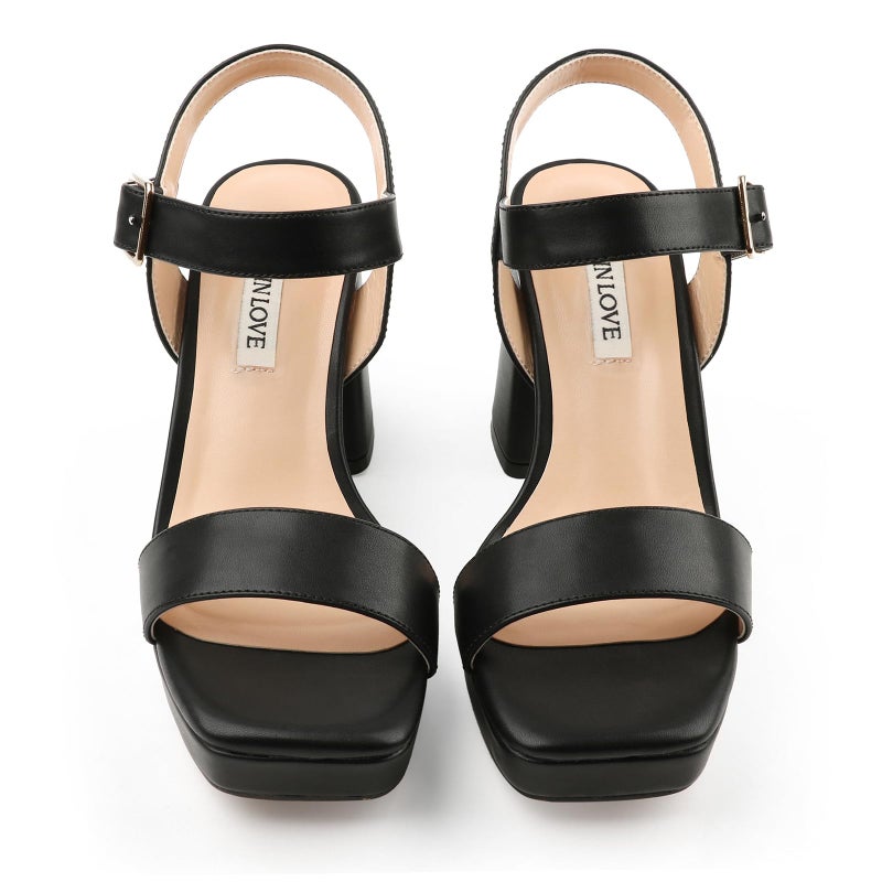 JOY IN LOVE Women's Chunky Platform High Heels Ankle Strap Block Heel Sandals Black Matte US6 - Image 3