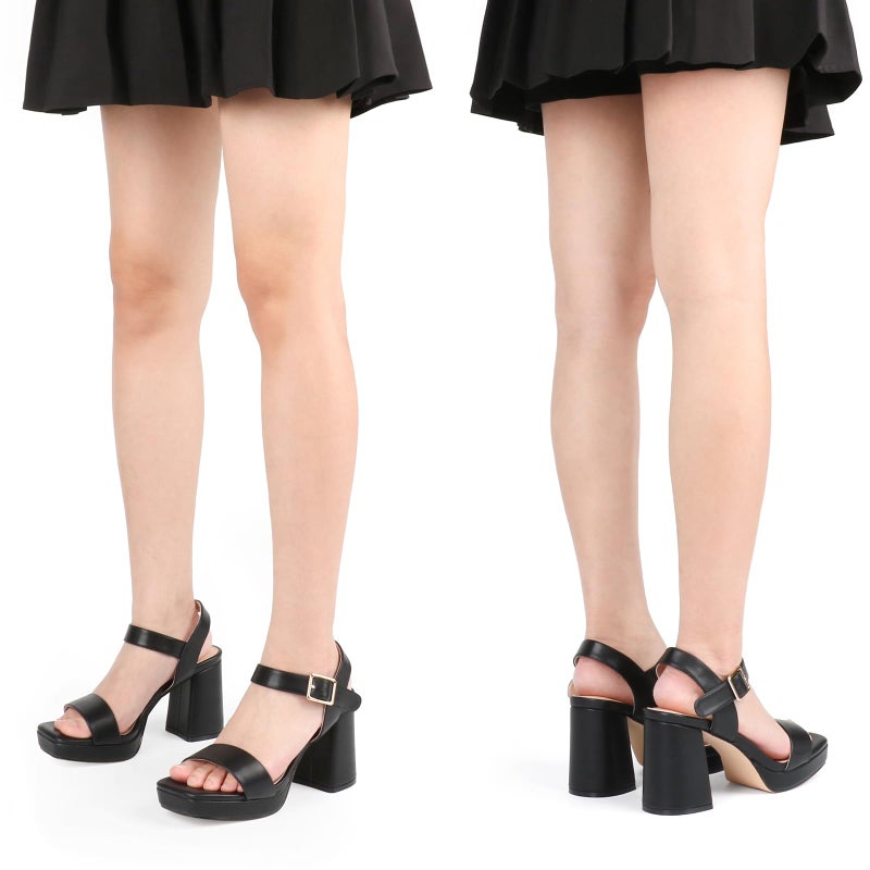 JOY IN LOVE Women's Chunky Platform High Heels Ankle Strap Block Heel Sandals Black Matte US6 - Image 2
