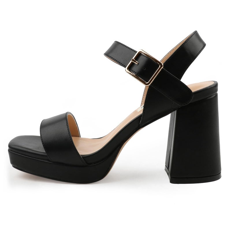 JOY IN LOVE Women's Chunky Platform High Heels Ankle Strap Block Heel Sandals Black Matte US6 - Image 5