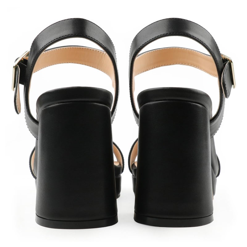 JOY IN LOVE Women's Chunky Platform High Heels Ankle Strap Block Heel Sandals Black Matte US6 - Image 4