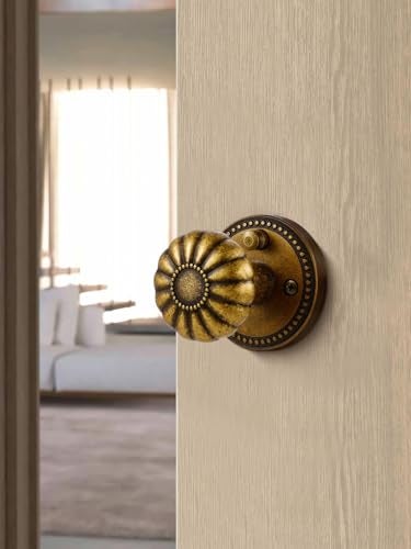 SORWDUERM Antique Brass Door Knobs Interior Privacy Door Knob with Lock for Bedroom and Bathroom,Zinc Alloy 1 Pack - Image 4