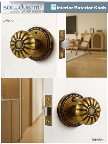 SORWDUERM Antique Brass Door Knobs Interior Privacy Door Knob with Lock for Bedroom and Bathroom,Zinc Alloy 1 Pack - Image 5