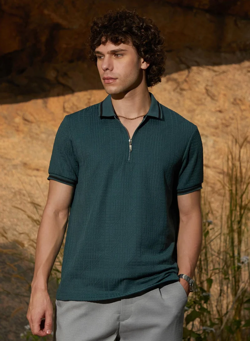 كامبوس سوترا تيشيرت بولو رجالي أخضر زمردي مخطط مائل