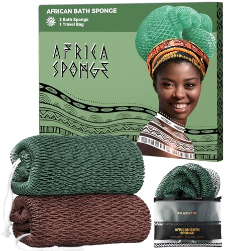 RelaxScene African Net Sponge Authentic - 2 Pieces Exfoliating Body Scrubber Bath Sponge - Washcloth Back Scrub for Shower Body Exfoliator - Face & Skin Care Bathroom Essentials for Women - Image 1