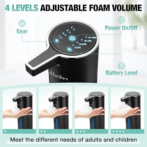 Aluan Automatic Soap Dispenser with 4 Levels Adjustable, 400ML Sensor Hand Wash Dispenser Touchless with Auto-Clean, Electric Foaming Handwash Dispenser for Bathroom, Office, Kitchen (Liquid) - Image 3