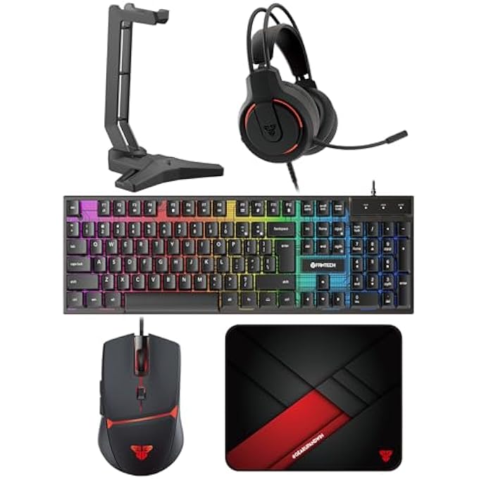 FANTECH P51S GAMING KEYBOARD AND MOUSE COMBO, HEADSET AND HEADPHONE STAND MOUSE PAD WIRED RGB RAINBOW BREATHING LIGHT PC BEGINNER GAMER BASIC 5 IN-1 GAMING SET - Image 1