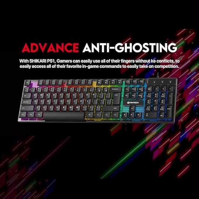 FANTECH P51S GAMING KEYBOARD AND MOUSE COMBO, HEADSET AND HEADPHONE STAND MOUSE PAD WIRED RGB RAINBOW BREATHING LIGHT PC BEGINNER GAMER BASIC 5 IN-1 GAMING SET - Image 2