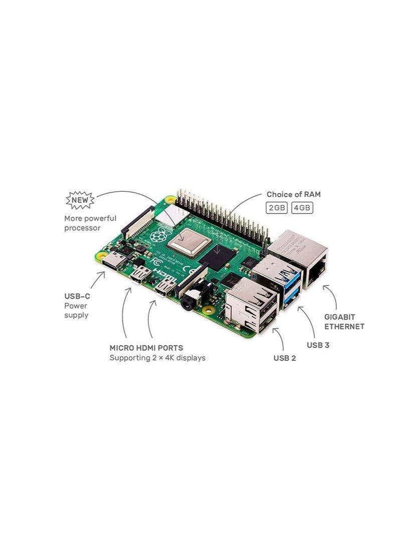 رازبيري باي راسبيري باي 4 8GB موديل B 1.5GHz رباعي النواة كورتكس-A72 64 بت، يدعم شاشة مزدوجة 4K، يدعم تقنية PoE وGPIO 40 دبوس، شبكة محلية LAN لاسلكية 2.4GHz، بلوتوث 5.0، منفذ امداد طاقة USB-C  - Image 2