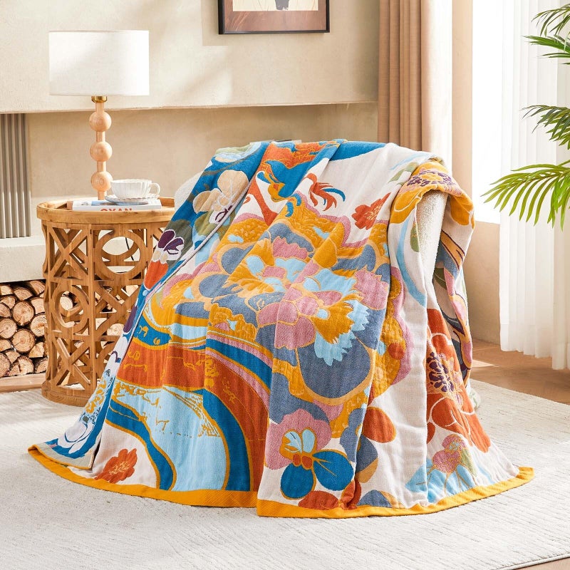 XIBLC Boho Throw Blanket, Lightweight Blankets for Summer, 100% Cotton Bohemian Decorative Throw Blanket, 50"x60" Reversible Muslin Breathable Woven Farmhouse Blankets Quilt, - Image 2