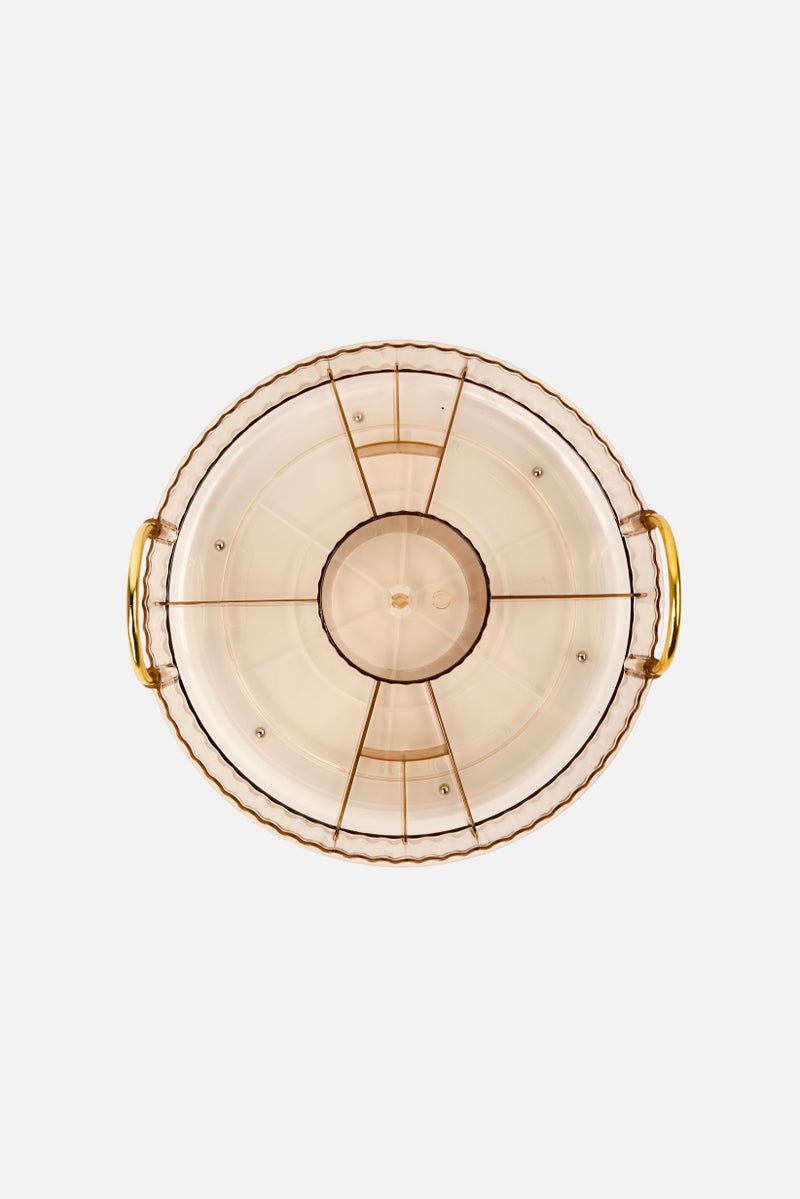 Oasis Compartment Cosmetics Spinning Makeup Organizer With Handles, Brown - Image 3