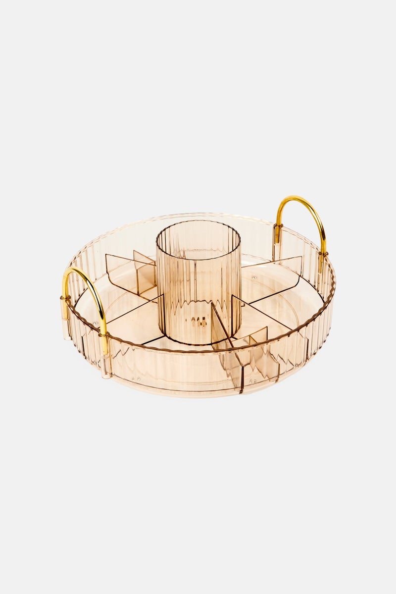 Oasis Compartment Cosmetics Spinning Makeup Organizer With Handles, Brown - Image 1