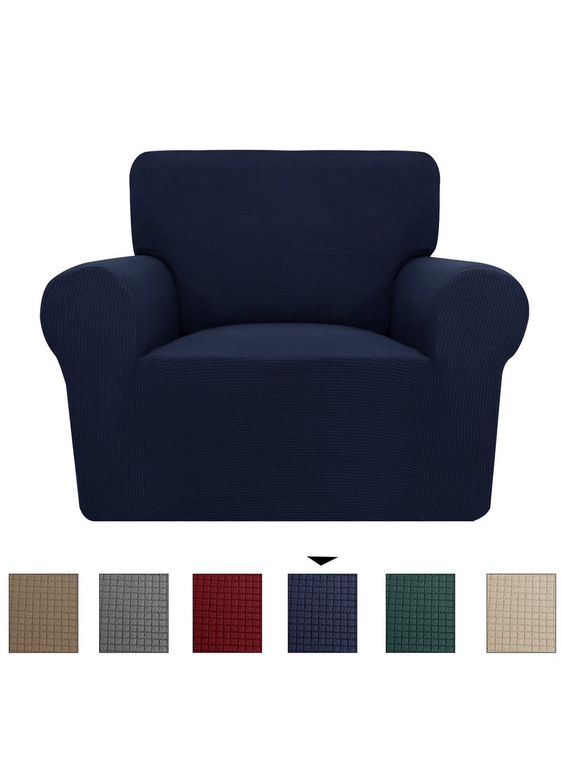 Fabienne Stretch Fit 1 Seater Sofa Cover Soft Brushed Fabric Couch Cover Exquisitely Full Coverage Furniture Protector Slipcover One Seater Fits on Standard and Recliner Sofa 80-120cm Size Navy  - Image 5