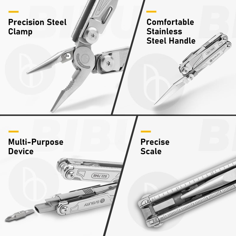 BIBURY أداة متعددة BIBURY مع سكين جيب، هدايا عيد ميلاد للرجال، كماشة من الفولاذ المقاوم للصدأ 19 في 1 مع مقص، أدوات متعددة ذات قفل ذاتي مع غلاف EDC للاستخدام المنزلي، التخييم، المشي، البقاء -BI2038A - Image 4