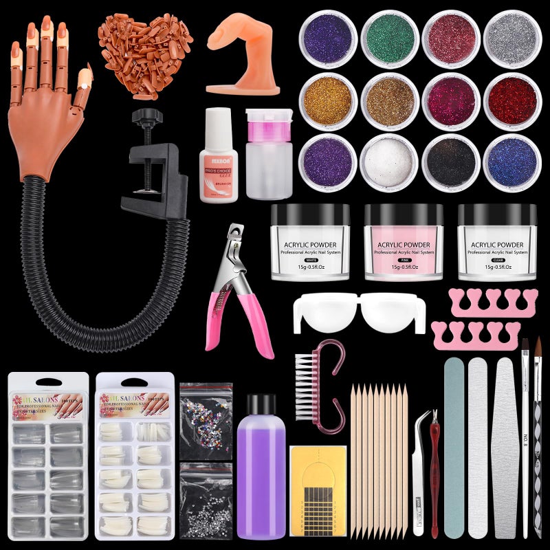 LIONVISON Practice Hand for Acrylic NailsFlexible Nail Practice Hands Fingers with Acrylic Nail KitFake Nail Mannequin Hand Acrylic Powder Brush Nail Art Decoration Tools for Professional Beginners
