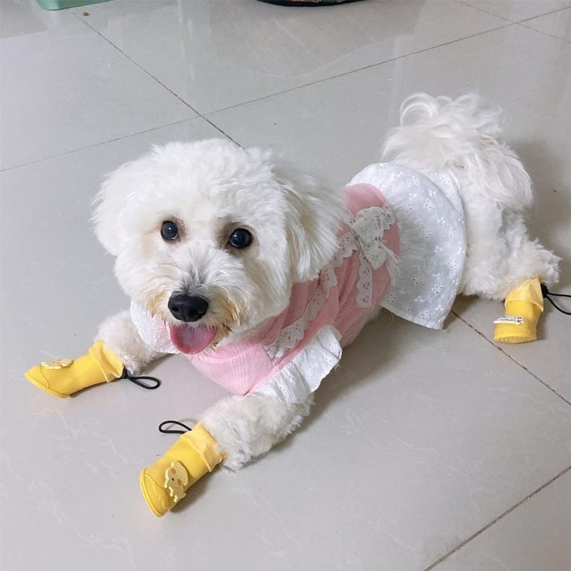 4Pcs Waterproof Dog Boots Dog Shoes for Snow and Rain Middle and Small Dogs (Yellow)M - Image 3