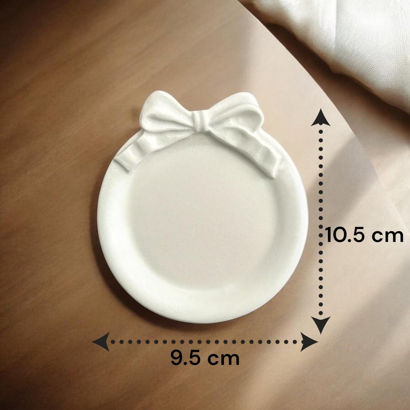 Nandini Homeware Nandini Homeware Hand Crafted White Concrete Trinket Bowls Use as Multipurpose Organiser and Home Decor Round Bow  - Image 2