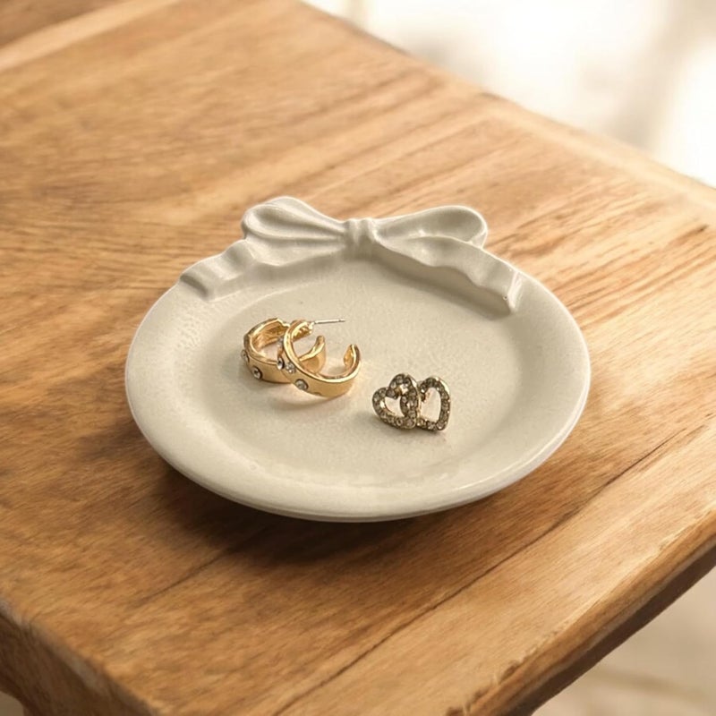 Nandini Homeware Nandini Homeware Hand Crafted White Concrete Trinket Bowls Use as Multipurpose Organiser and Home Decor Round Bow  - Image 3