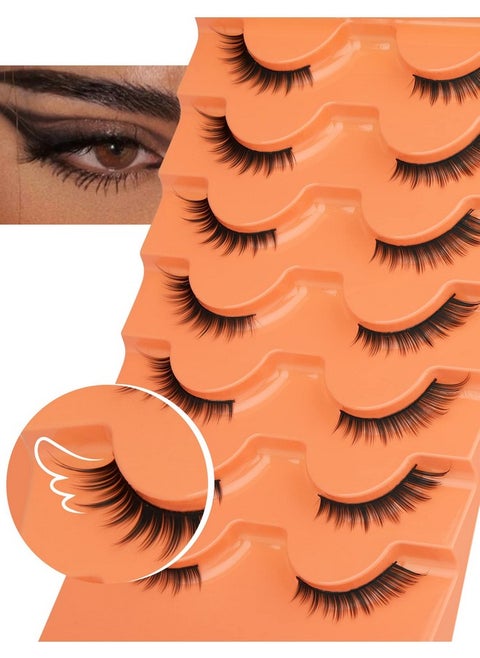 L Curl Cat Eye Half Lashes Wispy Natural Look Winged Fox Eye Lashes Short Eyeliner Affect False Eyelashes Pack 7 Pairs By Goddvenus
