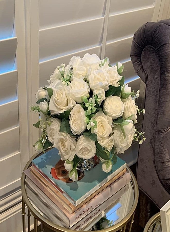 Pusuny 4 Bundles Artificial Peonies Silk Flowers, White Faux Peony Bouquet Florals Arrangements Decor for Farmhouse Home Boho Wedding Table Centerpiece, Fake Plastic Flowers Bulk Vase Decoration (White) - Image 2