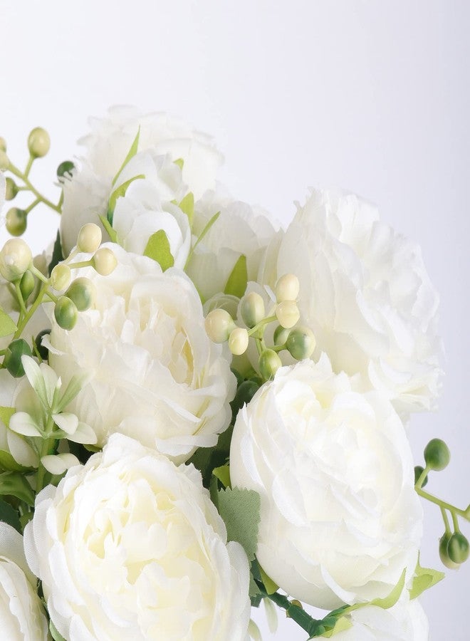 Pusuny 4 Bundles Artificial Peonies Silk Flowers, White Faux Peony Bouquet Florals Arrangements Decor for Farmhouse Home Boho Wedding Table Centerpiece, Fake Plastic Flowers Bulk Vase Decoration (White) - Image 5