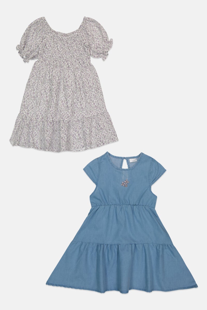 Willow & Whistle Kids Girl 2 Pcs Floral Print Dress Set, Multicolor - Image 2