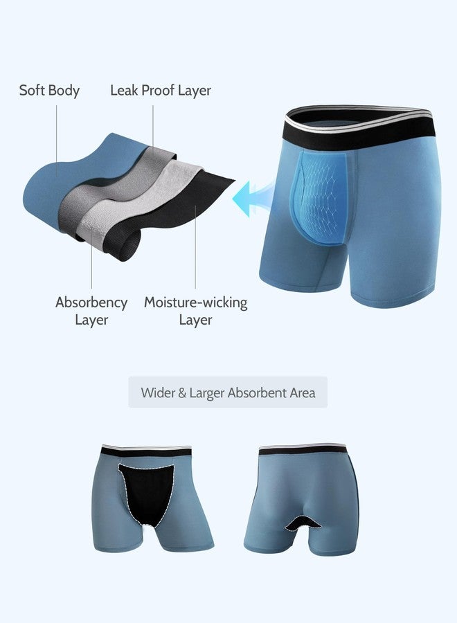 TIICHOO Mens Incontinence Boxer Briefs Washable Soft Protective Leak Proof Underwear for Men for Light Bladder Leakage 3 Pack (Dark Grey/Green/Blue, Large - Image 5