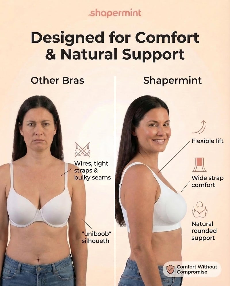 SHAPERMINT Bras for Women No Underwire - Seamless Bras for Women, Wireless Bra, Adjustable Plus Size Bra White - Image 5