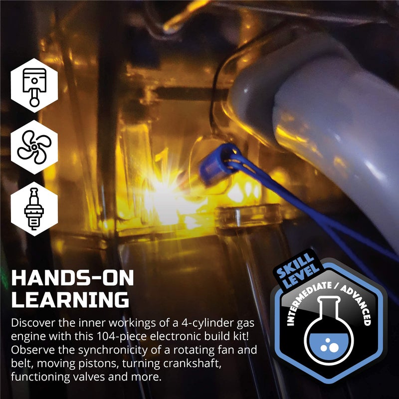 Discovery Model Engine Building Kit, DIY 4-Cylinder Combustion Engine, Working Pistons Fan Valves Belts LED Lights, STEM Mechanic Engineering Construction Experiment Set, Kids & Adults Gift - Image 4